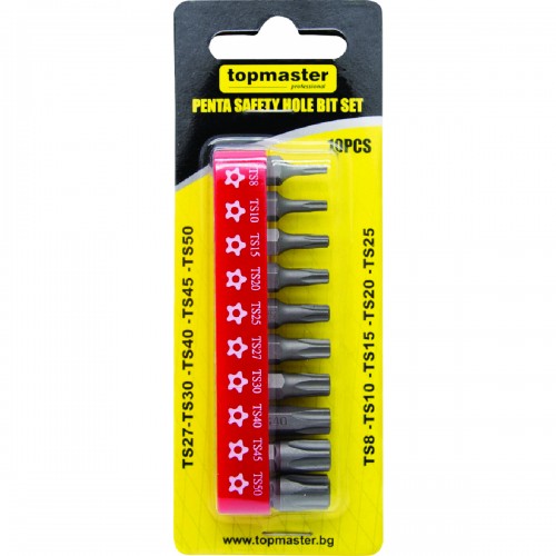 TOP MASTER Μύτη κατσαβιδιού Torx με τρύπα 1/4'' συσκευασία 10τεμ. 330169