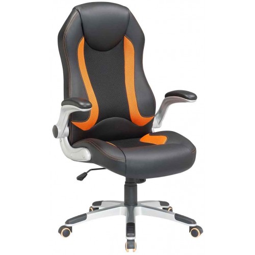 Velco Pro Systems ΚΑΡΕΚΛΑ ΓΡΑΦΕΙΟΥ GAMING ΜΑΥΡΗ-ΠΟΡΤΟΚΑΛΙ- ΔΙΑΣΤΑΣΕΙΣ: 67x68x110/118cm- ΕΠΙΦΑΝΕΙΑ PU+PVC
